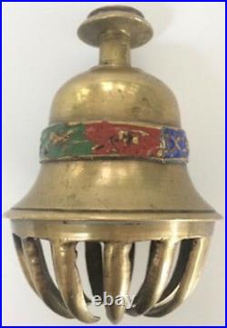 Rare Antique Solid Brass Bell Original Patina Hand Painted