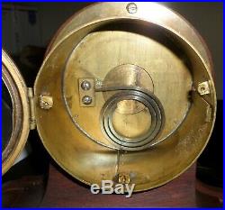 Rare Antique Waterbury USA Ships Wheel & Bell 8 Day Brass & Wood Mantel Clock