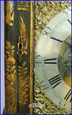 Rare Chinoiserie Grandfather Clock 8 Day Bell Striking Brass Dial Longcase Clock