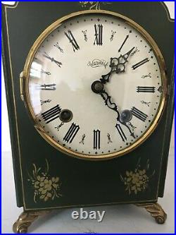 Rare Dutch 8 day Warmink Bracket Clock, Green with flowers, 2 Bells, Silent option