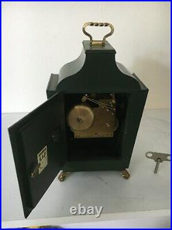 Rare Dutch 8 day Warmink Bracket Clock, Green with flowers, 2 Bells, Silent option