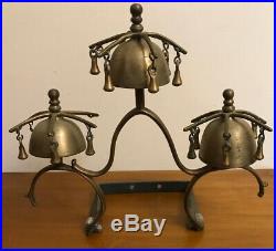 Rare HTF Antique 1800s Brass Horse Sleigh Bells Horse Drawn Carriage Door Chim