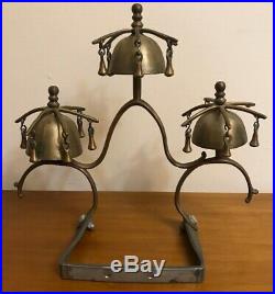 Rare HTF Antique 1800s Brass Horse Sleigh Bells Horse Drawn Carriage Door Chim