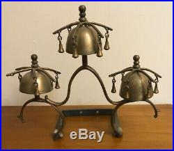 Rare HTF Antique 1800s Brass Horse Sleigh Bells Horse Drawn Carriage Door Chim