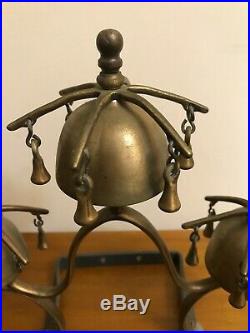 Rare HTF Antique 1800s Brass Horse Sleigh Bells Horse Drawn Carriage Door Chim