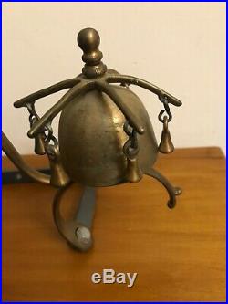 Rare HTF Antique 1800s Brass Horse Sleigh Bells Horse Drawn Carriage Door Chim