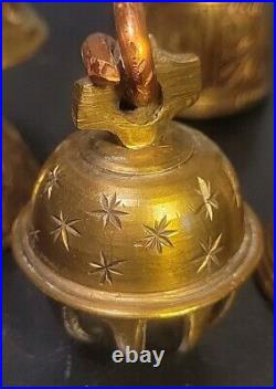 Rare Heavy Brass Religious Bell Cluster with 6 Bells & Copper Handle Sarna Bells