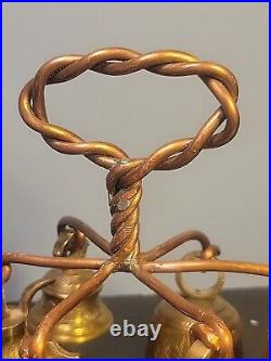 Rare Heavy Brass Religious Bell Cluster with 6 Bells & Copper Handle Sarna Bells