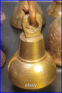Rare Heavy Brass Religious Bell Cluster with 6 Bells & Copper Handle Sarna Bells
