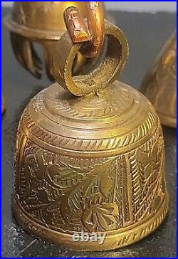 Rare Heavy Brass Religious Bell Cluster with 6 Bells & Copper Handle Sarna Bells