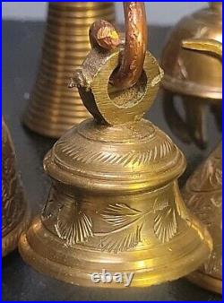Rare Heavy Brass Religious Bell Cluster with 6 Bells & Copper Handle Sarna Bells