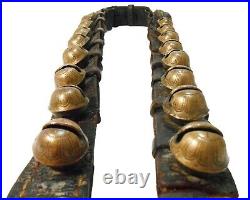 Rare Mid-late 19th C American Antique 25 Etched Brass Sleigh Bell Leather Belt