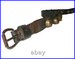 Rare Mid-late 19th C American Antique 25 Etched Brass Sleigh Bell Leather Belt