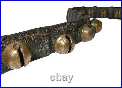 Rare Mid-late 19th C American Antique 25 Etched Brass Sleigh Bell Leather Belt