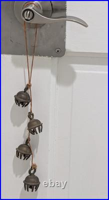 Rare Rope String 4 Vtg Brass Etched Indian Elephant Claw Bells Door Decor 14l