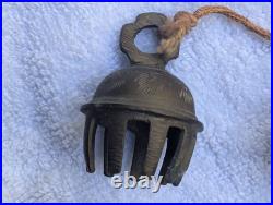 Rare Rope String 4 Vtg Brass Etched Indian Elephant Claw Bells Door Decor 14l