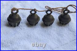 Rare Rope String 4 Vtg Brass Etched Indian Elephant Claw Bells Door Decor 14l
