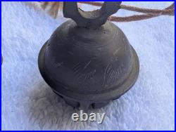 Rare Rope String 4 Vtg Brass Etched Indian Elephant Claw Bells Door Decor 14l