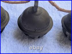 Rare Rope String 4 Vtg Brass Etched Indian Elephant Claw Bells Door Decor 14l