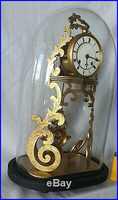 Rare Skeleton Clock French Vincent & Cie Antique Glass Dome 8 Day Bell Strike