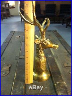Rare Vintage Large Brass Deer Head Bell, 12 Tall-Antique-Antlers-Patina Stag