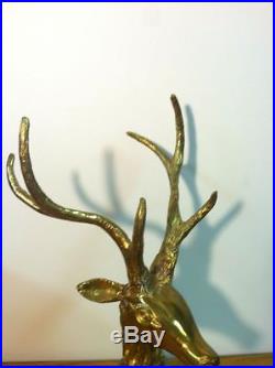 Rare Vintage Large Brass Deer Head Bell, 12 Tall-Antique-Antlers-Patina Stag