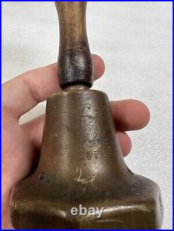 Rare Vintage Old Brass Handmade Table Dinner Chimes School Bell Etched Eagle