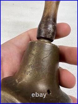 Rare Vintage Old Brass Handmade Table Dinner Chimes School Bell Etched Eagle