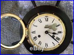 Rare Vintage Schatz German Ships Wheel Bulkhead Brass Cased Striking Bell Clock