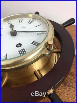 Rare Vintage Schatz German Ships Wheel Bulkhead Brass Cased Striking Bell Clock