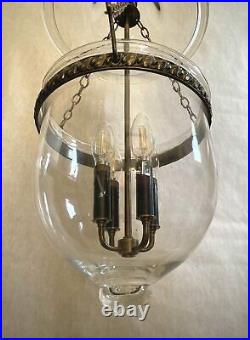 Rare Vtg Large 4-Lights Bell Jar Lantern Pendant Chandelier Brass Clear Glass