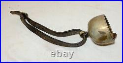 Rare antique handmade 19th century 1800's nickel plated brass leather cow bell