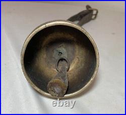 Rare antique handmade 19th century 1800's nickel plated brass leather cow bell