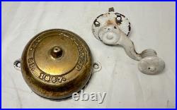 Rare antique patented 1867 brass crank hand wind front door bell 19th century