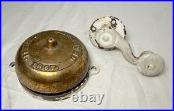 Rare antique patented 1867 brass crank hand wind front door bell 19th century