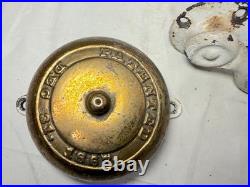 Rare antique patented 1867 brass crank hand wind front door bell 19th century
