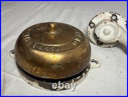 Rare antique patented 1867 brass crank hand wind front door bell 19th century