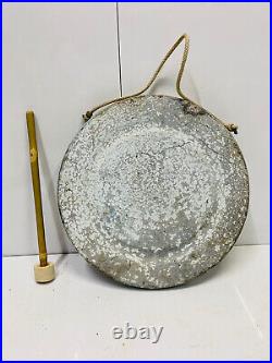 Reclaimed Ship Vintage Old Brass Round Original Tibetan Gong Bell with Stick