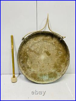 Reclaimed Ship Vintage Old Brass Round Original Tibetan Gong Bell with Stick