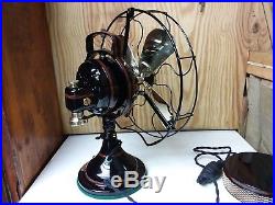 Restored Antique Ge 12 Bell Oscillation DC Fan, Brass Blade And Steel Cage