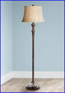Rich Bronze Floor Lamp Copper Accents Burlap Bell Shade For Living Room Light