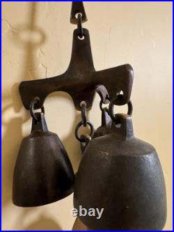 Richard Fisher Old Vintage Triple Bell Wind Chime Tuned Beautifully Patina
