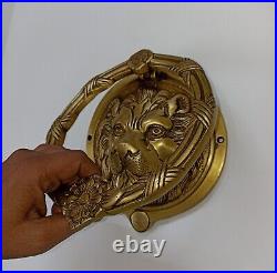 Round Shape Lion Door Knocker Brass Jungle Beast Door Bell Home Decor AJ142