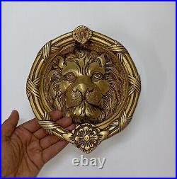 Round Shape Lion Door Knocker Brass Jungle Beast Door Bell Home Decor AJ142