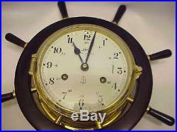 Running Schatz Royal Mariner 8 Day Ship Bell Brass Wall Clock Wood Wheel Germany