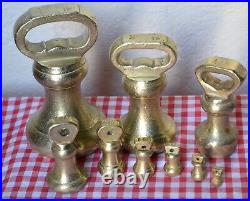 SET 9 ENGLISH BRASS GROCERS BELL WEIGHTS 4lb to 1/4oz