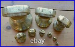 SET 9 ENGLISH BRASS GROCERS BELL WEIGHTS 4lb to 1/4oz