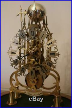 SKELETON CLOCK by E. DENT single fusee, passing bell strike, working order c1981