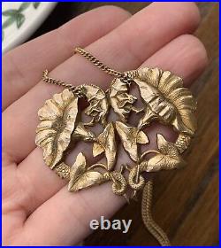 SNAKE Art NOUVEAU French BEAST Belle Epoque Gold P FLORAL Pendant Necklace Chain