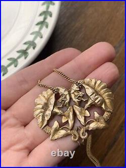 SNAKE Art NOUVEAU French BEAST Belle Epoque Gold P FLORAL Pendant Necklace Chain